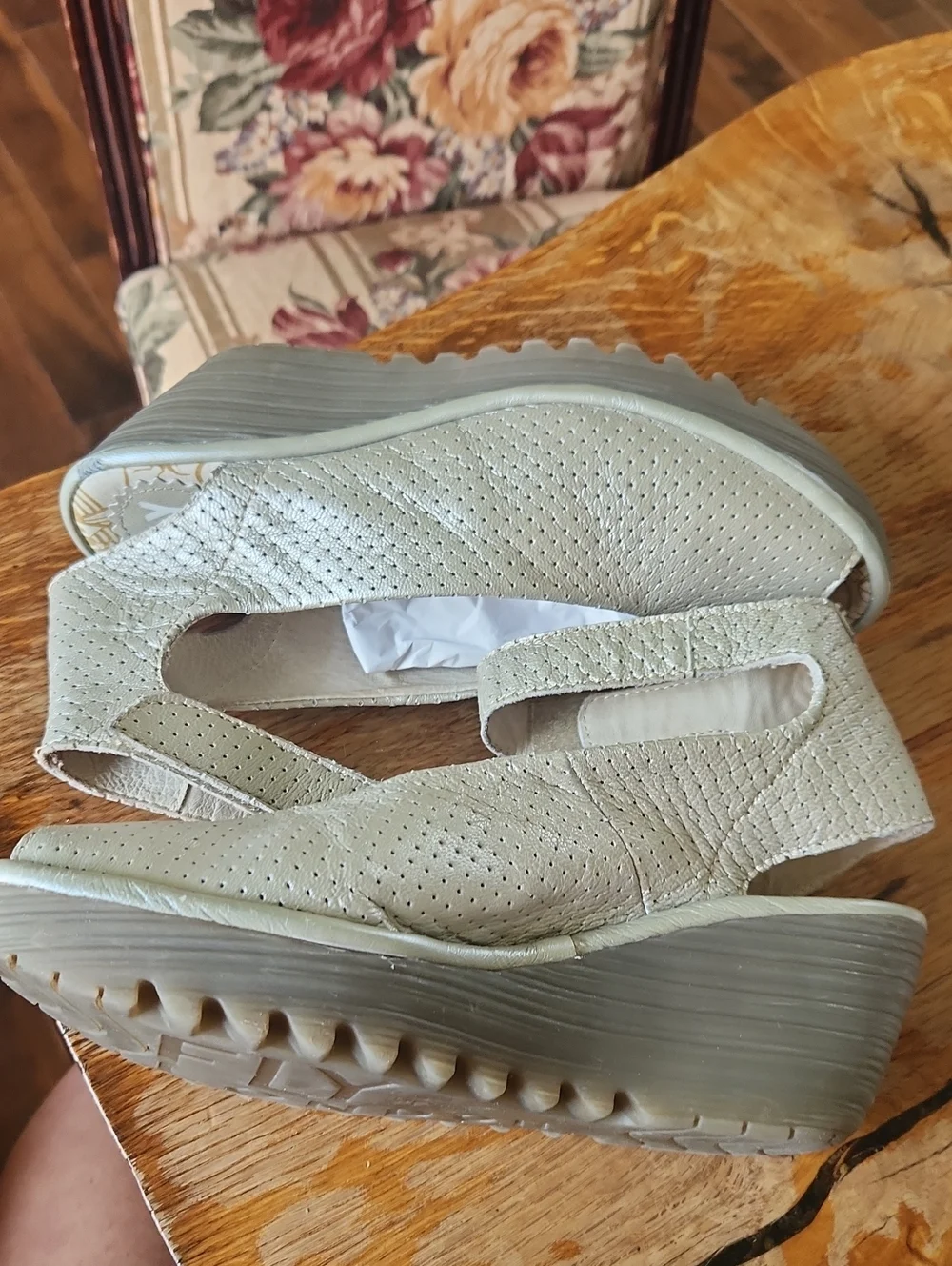 Fly London sz 38  Metallic silver shoe wedge style us 7.5-8